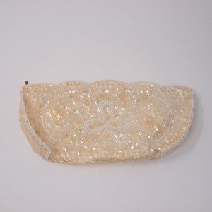 vtg 50s 60s LA REGALE Products Mod White Cream Bead Sequin Clutch Purse Japan